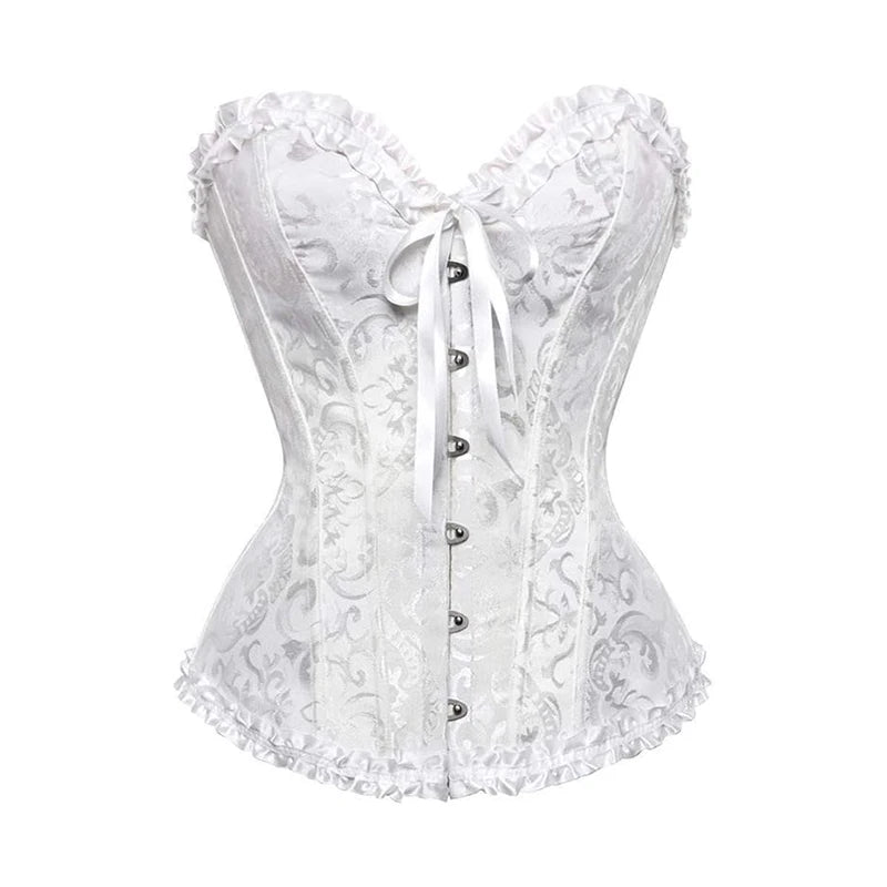 Women Lace Up Sexy Floral Boned Overbust Corset Top