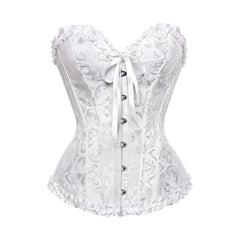 Women Lace Up Sexy Floral Boned Overbust Corset Top