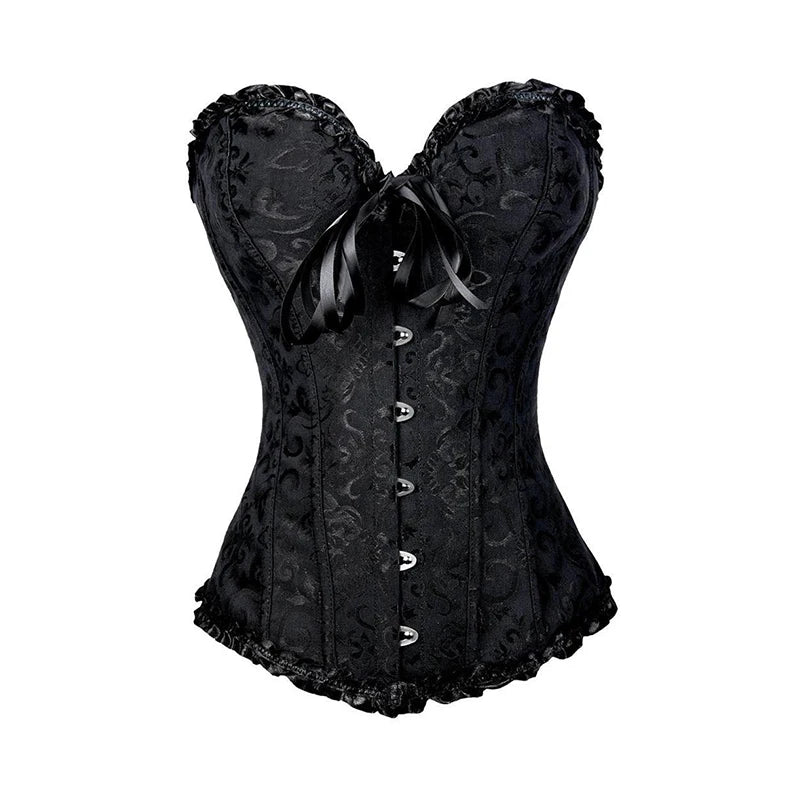 Women Lace Up Sexy Floral Boned Overbust Corset Top